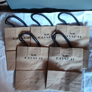 Coach Tan Gift Bag Black Handles 2 Sheets Coach Tissue Paper 10"X8"X4.5"  New